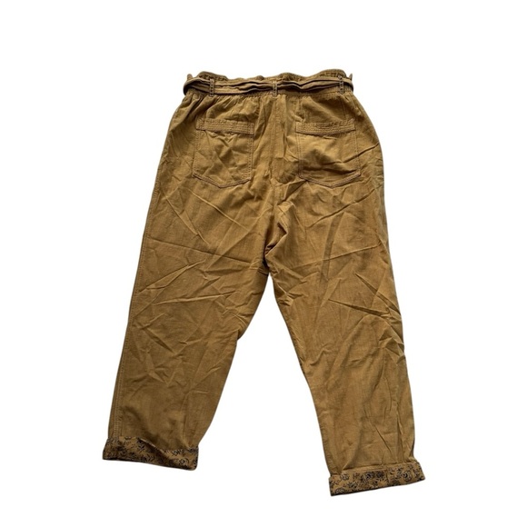 Anthropology Marigold Yellow Tie Waist Cropped Straight Leg Pants Rolled Cuff L - Picture 3 of 6